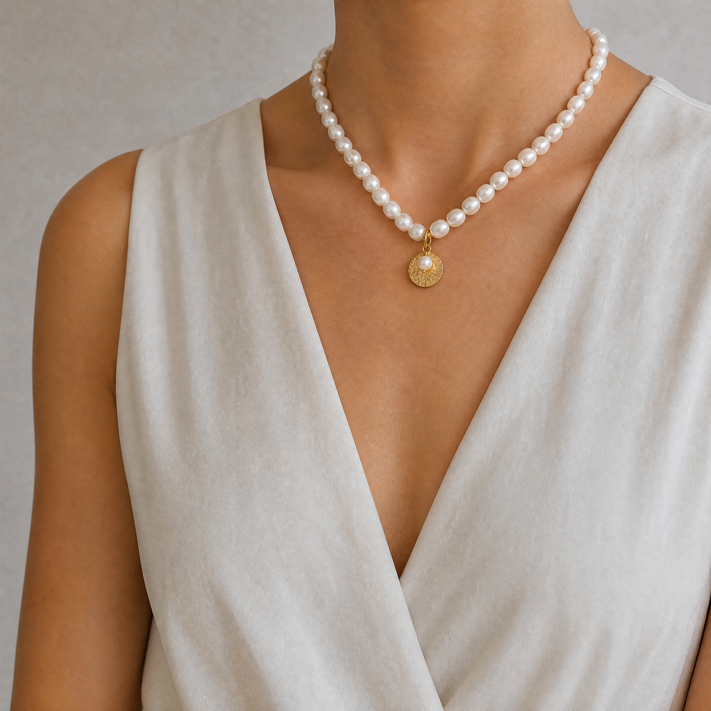 Coin Pendant Freshwater Pearl Choker Necklace