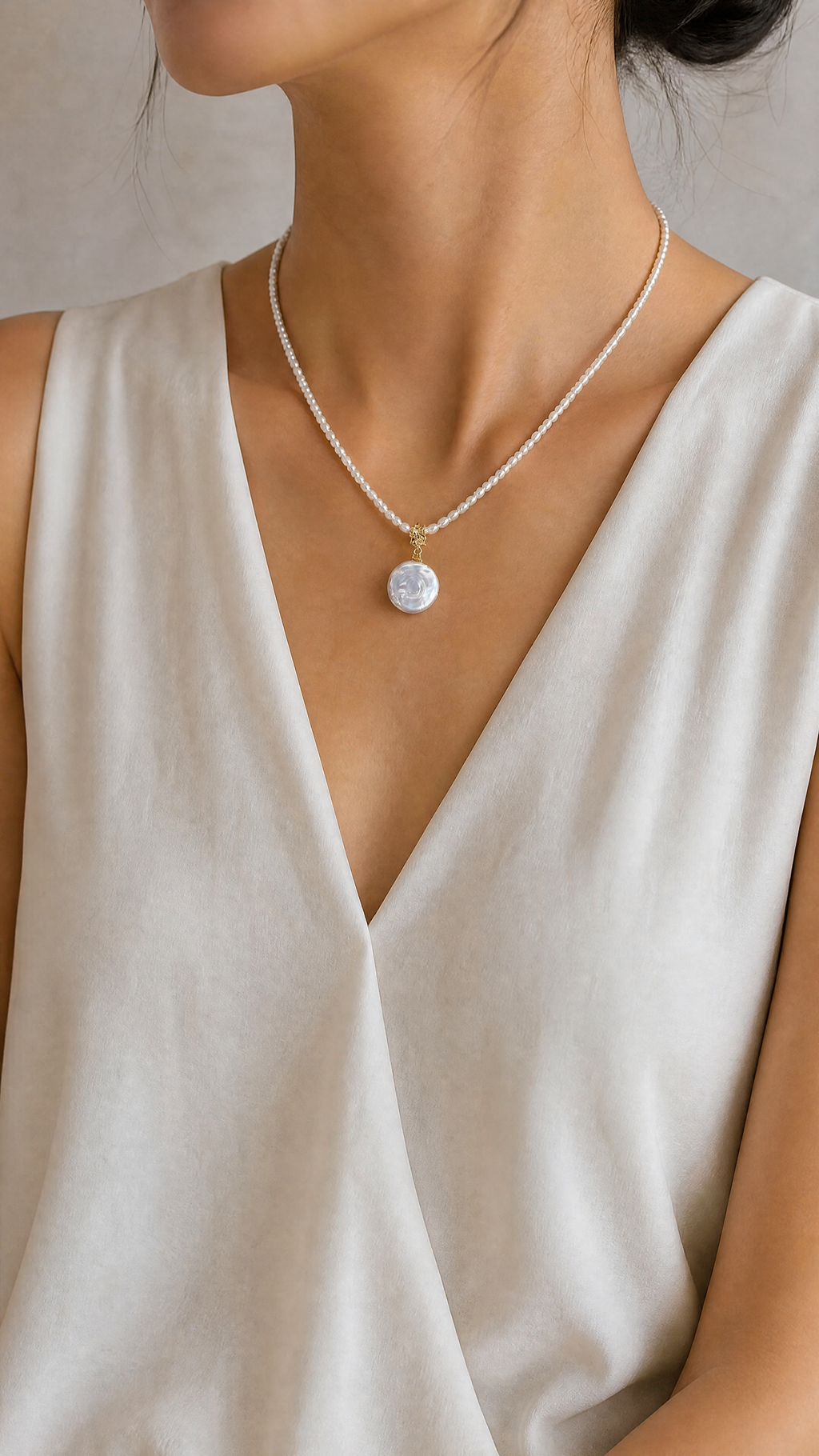 Roman Coin Pendant Seed Pearl Choker Necklace