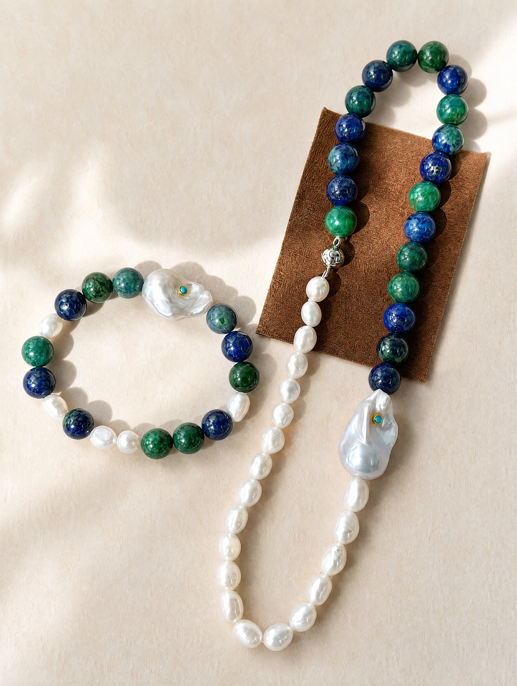 Chrysocolla & Baroque Pearl Stretch Bracelet