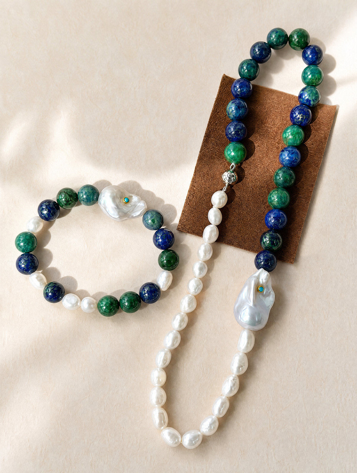 Chrysocolla & Baroque Pearl Stretch Bracelet