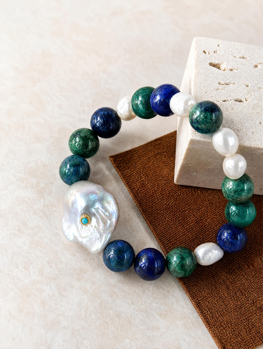 Chrysocolla & Baroque Pearl Stretch Bracelet