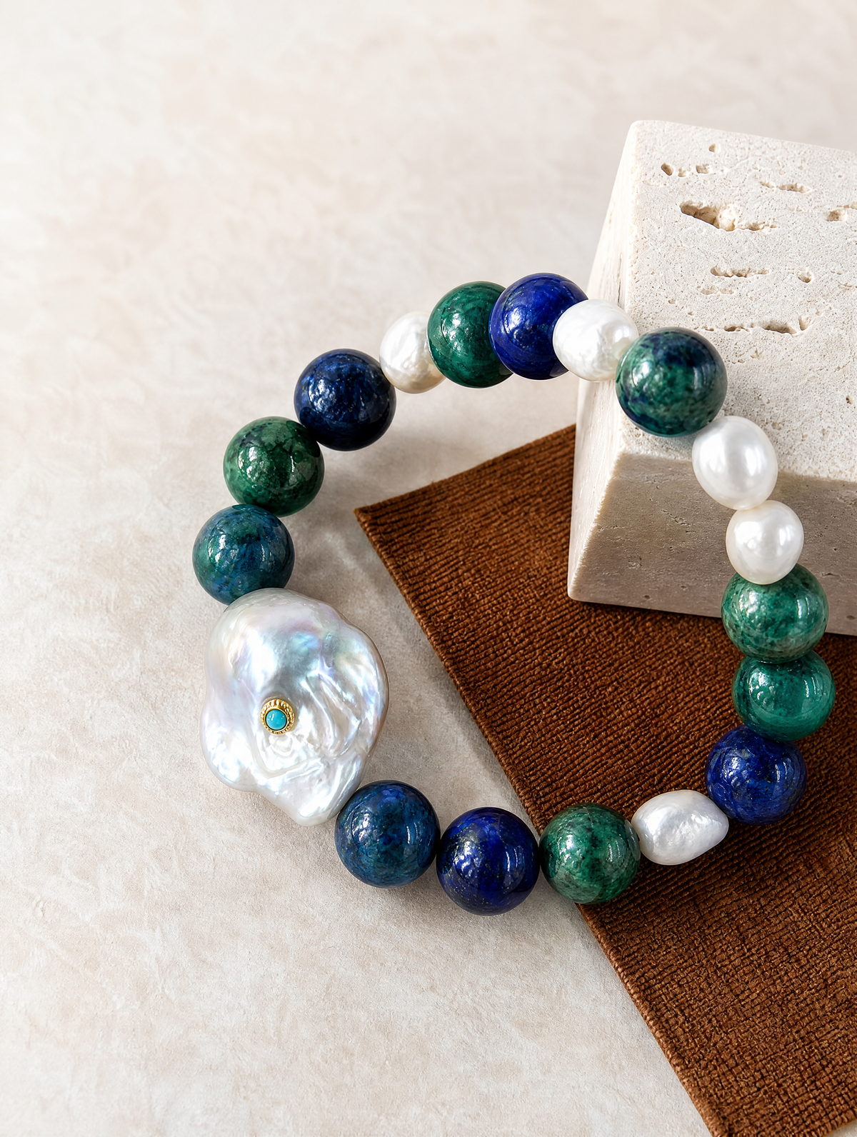 Chrysocolla & Baroque Pearl Stretch Bracelet