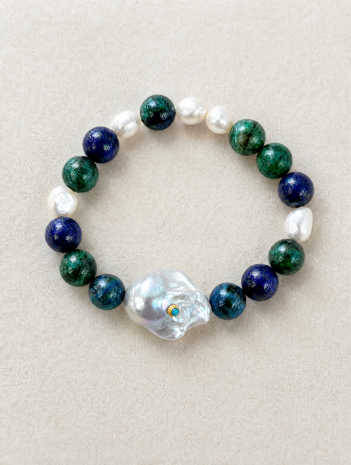 Chrysocolla & Baroque Pearl Stretch Bracelet