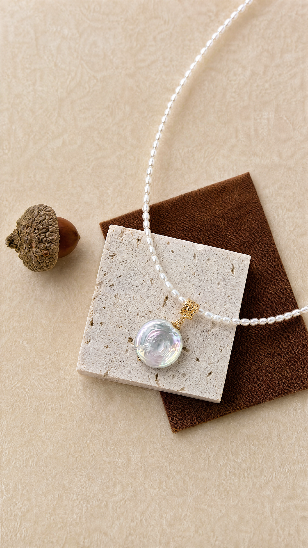 Roman Coin Pendant Seed Pearl Choker Necklace