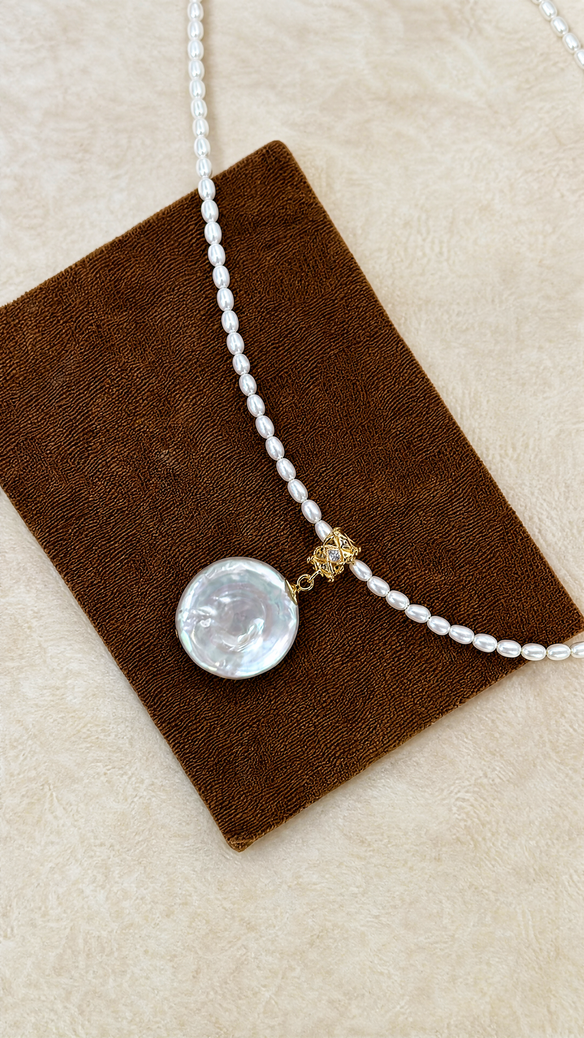 Roman Coin Pendant Seed Pearl Choker Necklace